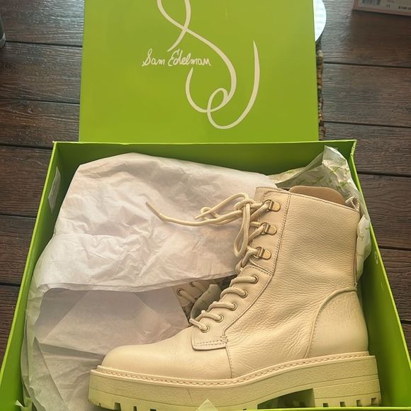 Sam Edelman Shoes - Sam Edelman Womens Lue Ivory Combat & Lace-up Boots 7.5 Medium